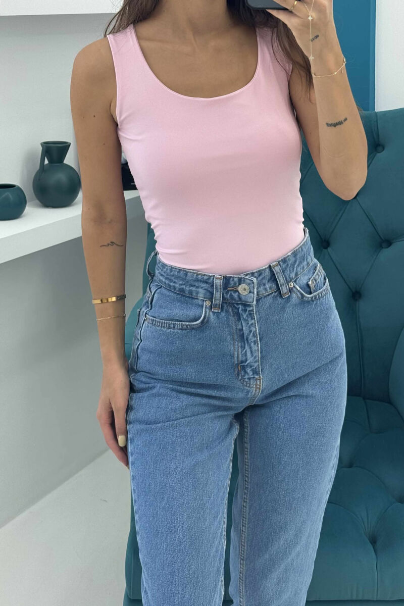 ONE COLOR ELASTIC WOMEN TANK TOP BABY PINK/ROZB - 2