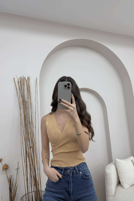 ONE COLOR ELASTIC WOMEN TANK TOP BEIGE/BEZHE 
