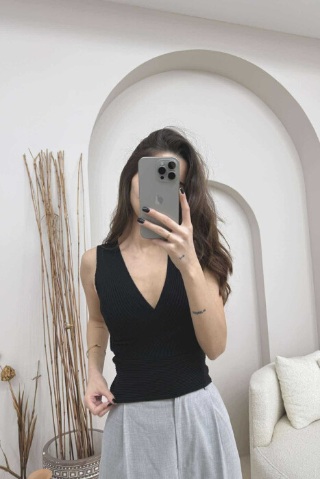 ONE COLOR ELASTIC WOMEN TANK TOP BLACK/ E ZEZE 