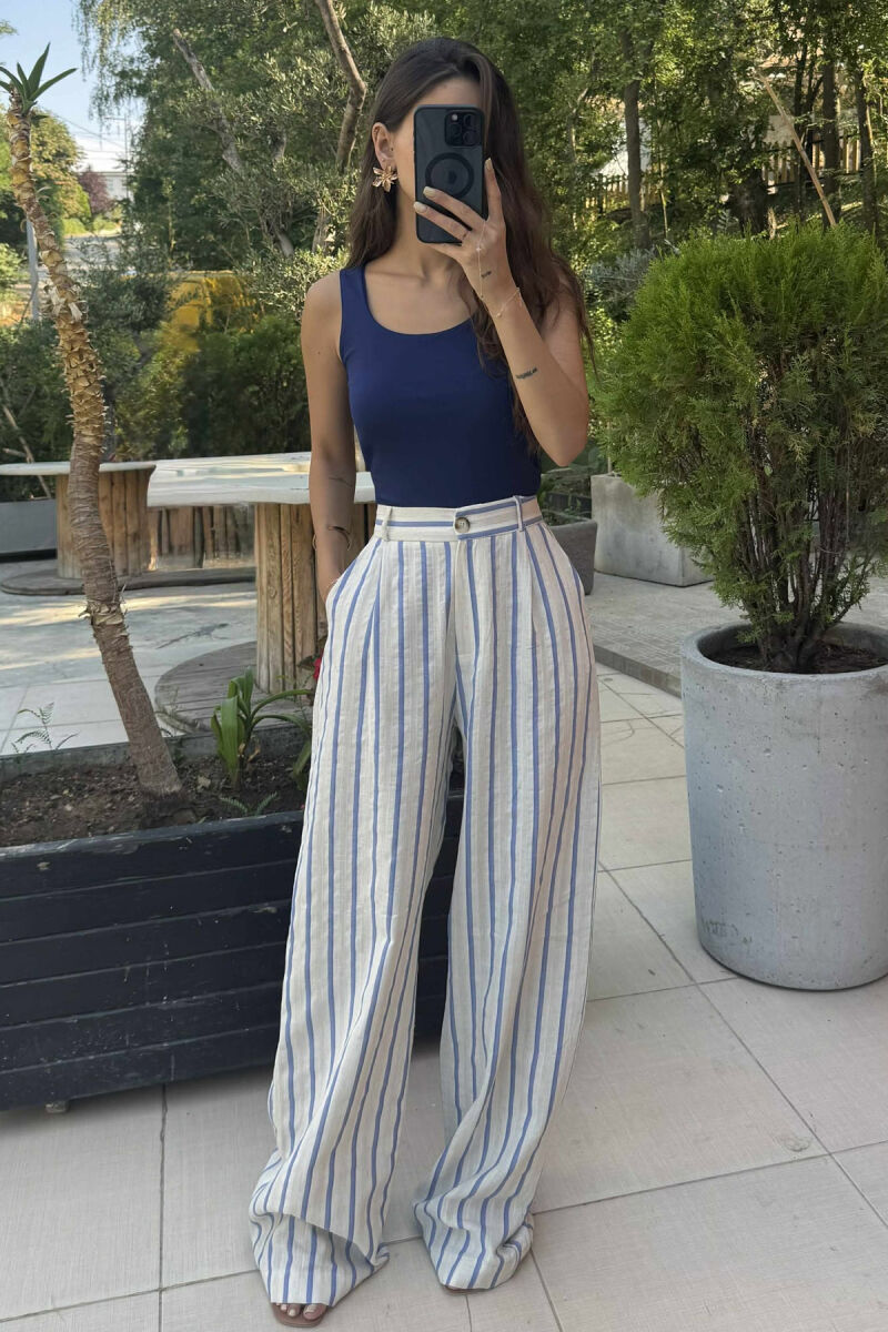 ONE COLOR ELASTIC WOMEN TANK TOP DARK BLUE/BEE - 1