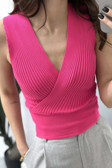 ONE COLOR ELASTIC WOMEN TANK TOP FUCHSIA/CIKLAMI - 2