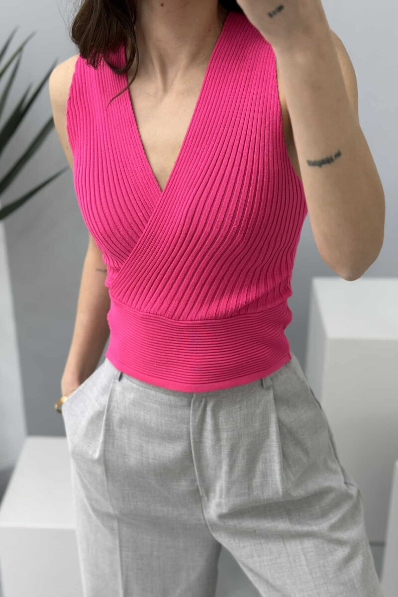 ONE COLOR ELASTIC WOMEN TANK TOP FUCHSIA/CIKLAMI - 3