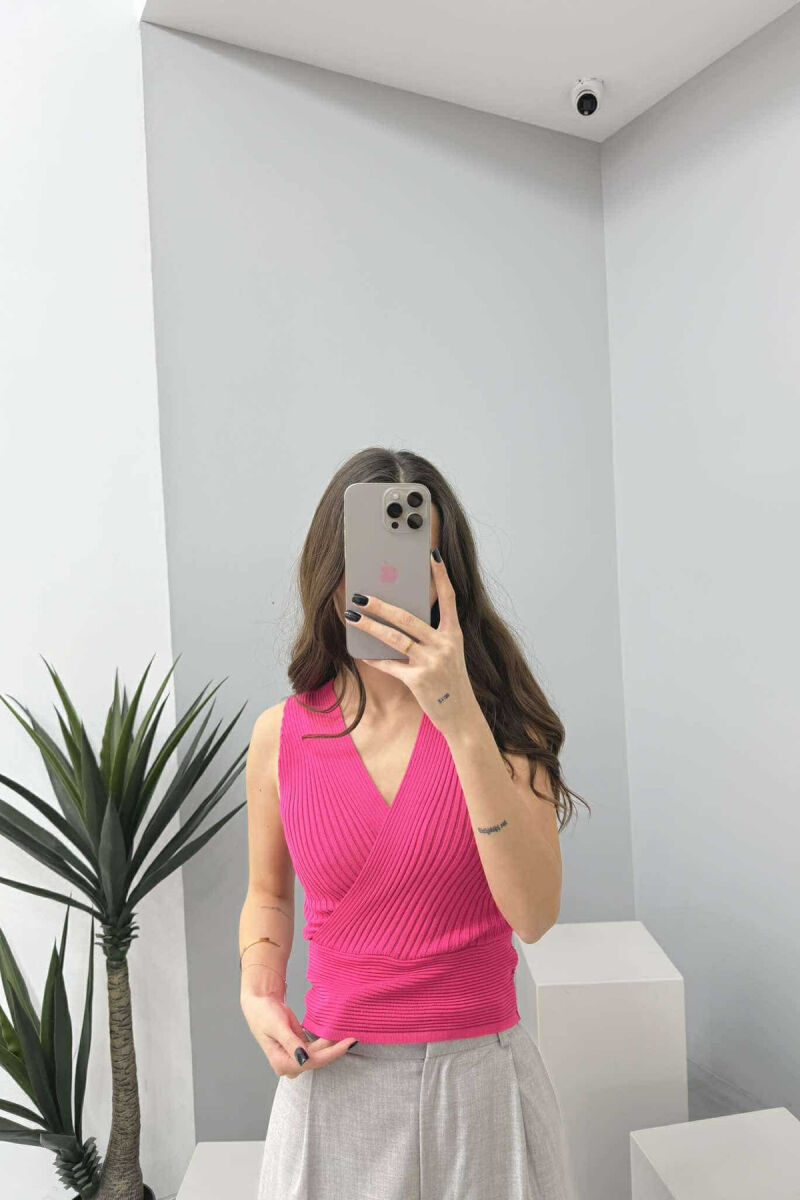 ONE COLOR ELASTIC WOMEN TANK TOP FUCHSIA/CIKLAMI - 4