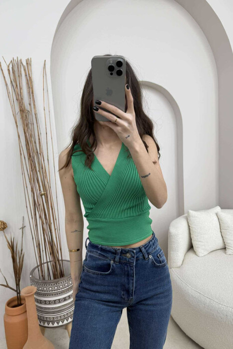 ONE COLOR ELASTIC WOMEN TANK TOP GREEN/JESHILE 