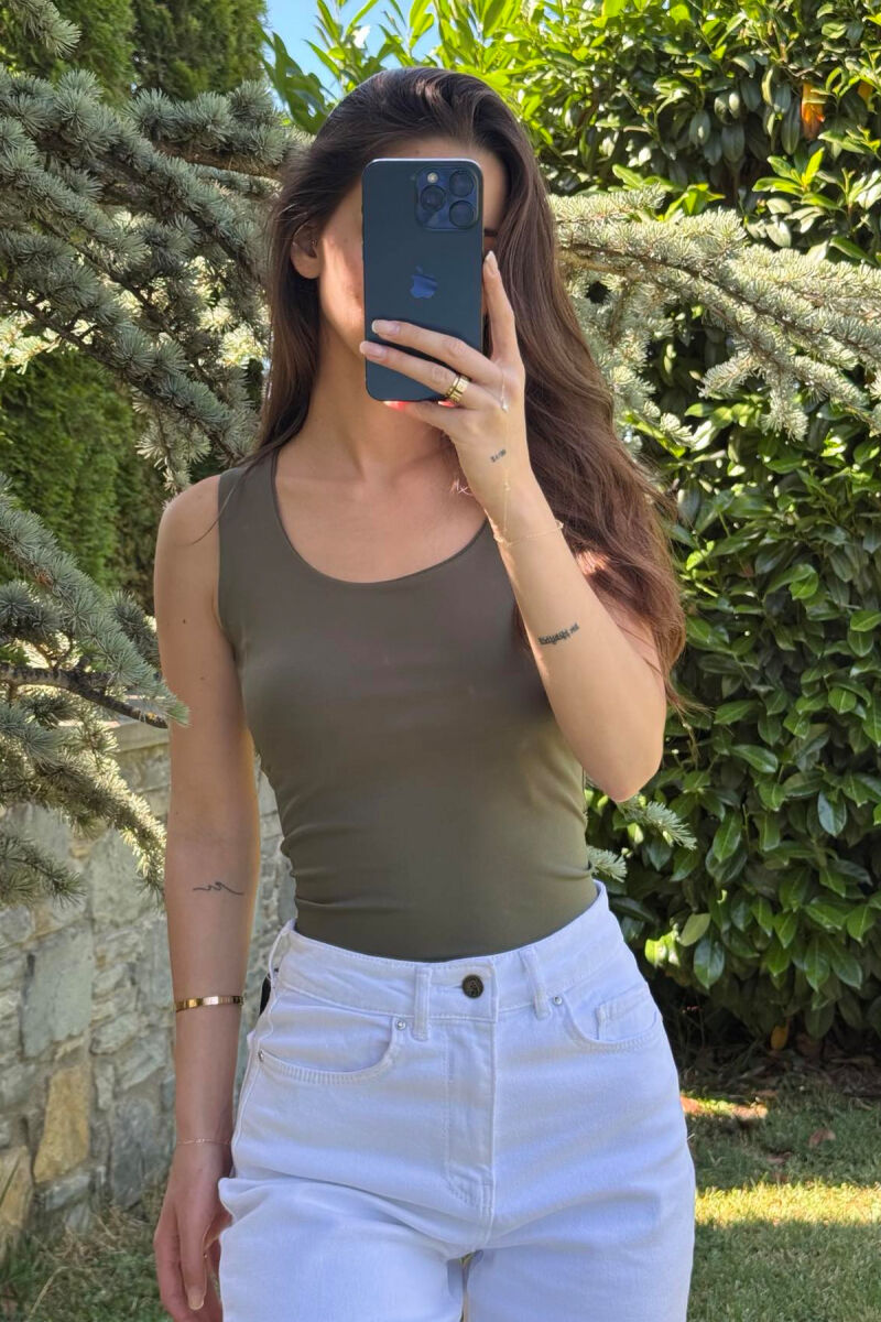 ONE COLOR ELASTIC WOMEN TANK TOP GREEN/JESHILE - 2