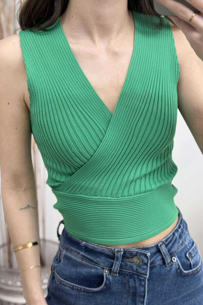 ONE COLOR ELASTIC WOMEN TANK TOP GREEN/JESHILE - 2