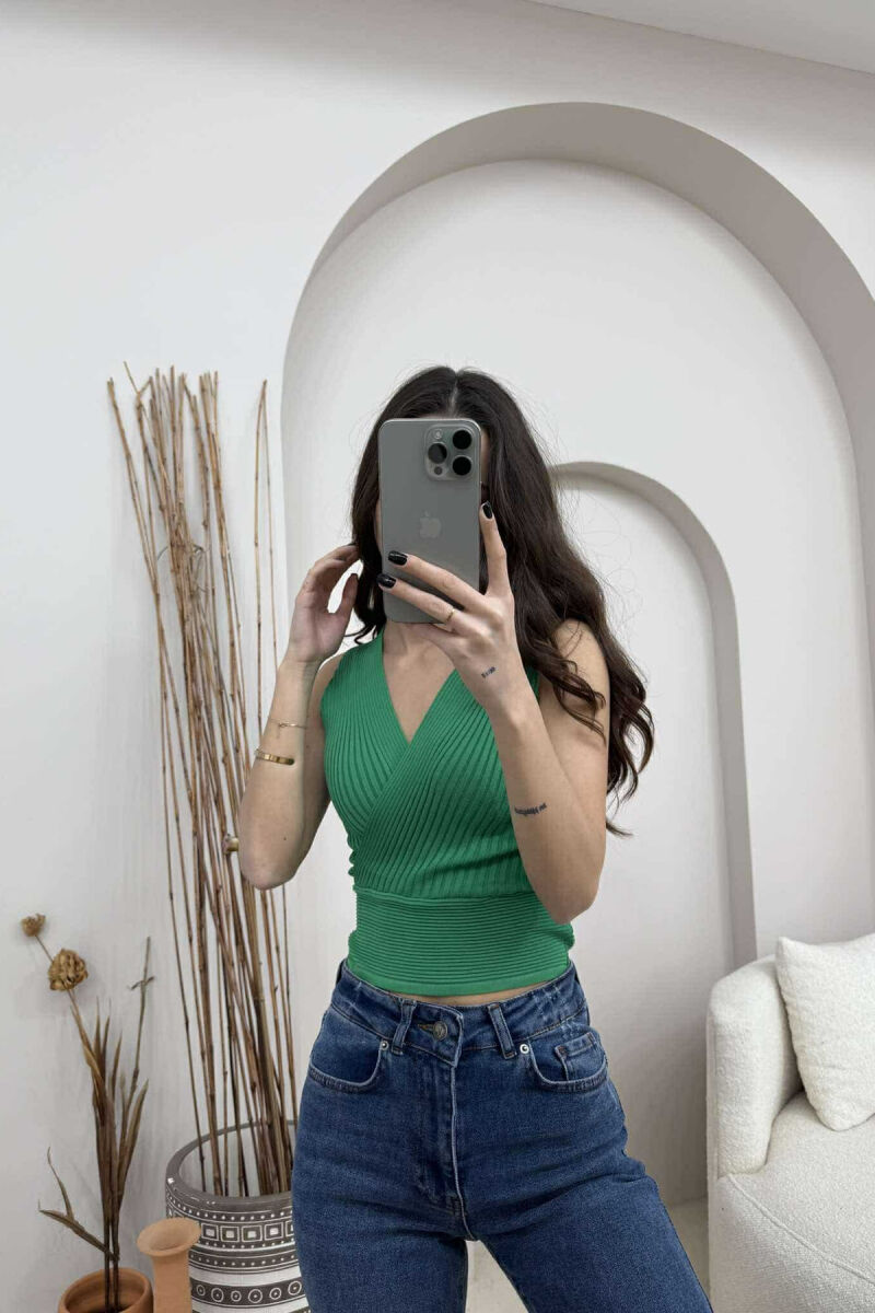 ONE COLOR ELASTIC WOMEN TANK TOP GREEN/JESHILE - 4