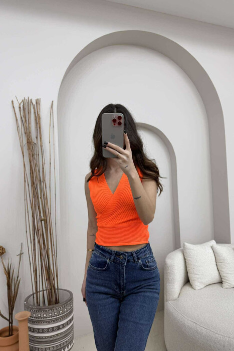ONE COLOR ELASTIC WOMEN TANK TOP ORANGE/PORTOKALLI - 1