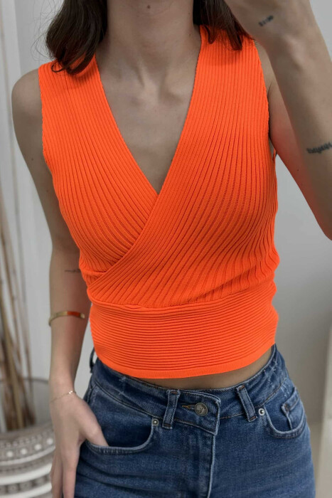 ONE COLOR ELASTIC WOMEN TANK TOP ORANGE/PORTOKALLI - 3