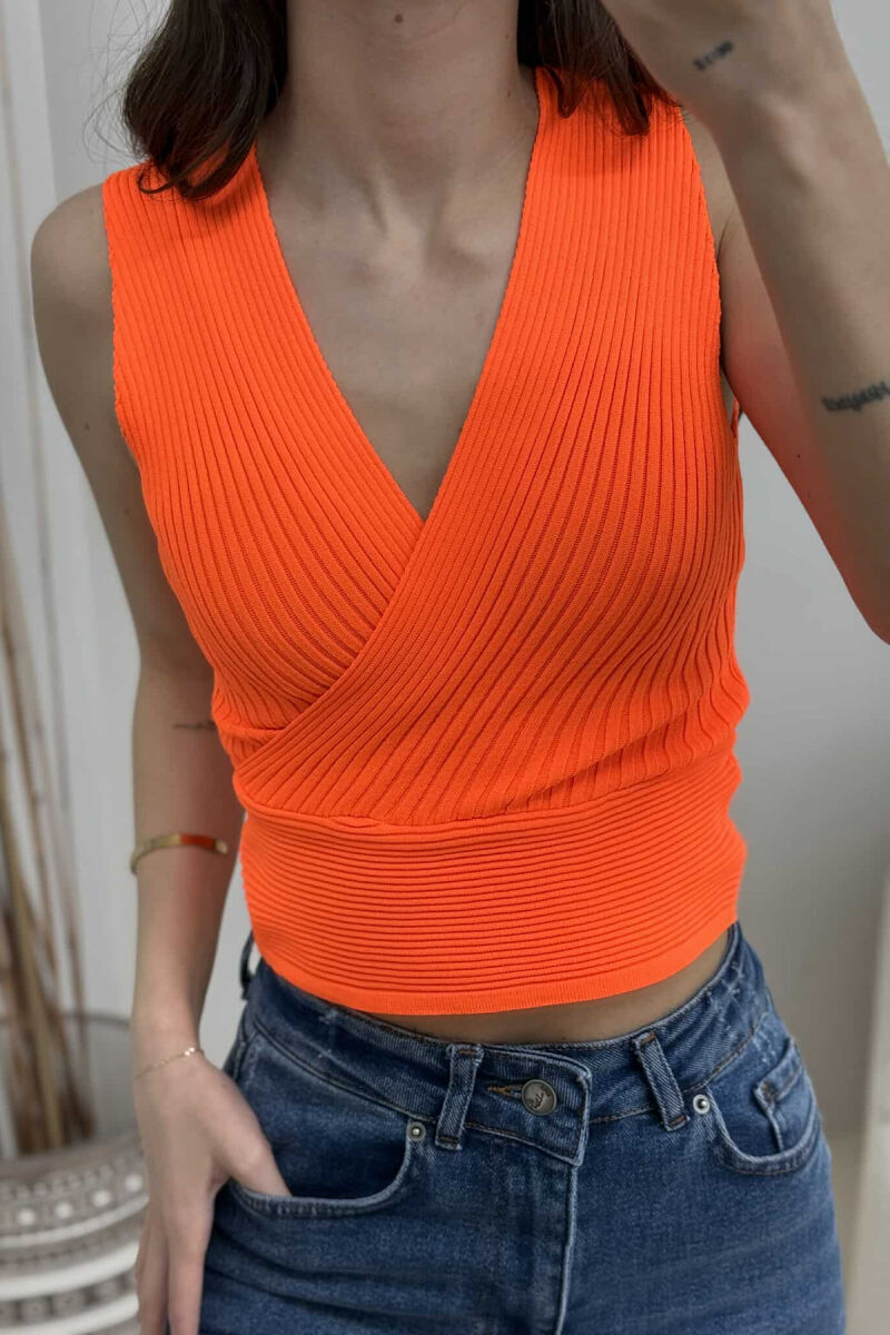 ONE COLOR ELASTIC WOMEN TANK TOP ORANGE/PORTOKALLI - 3
