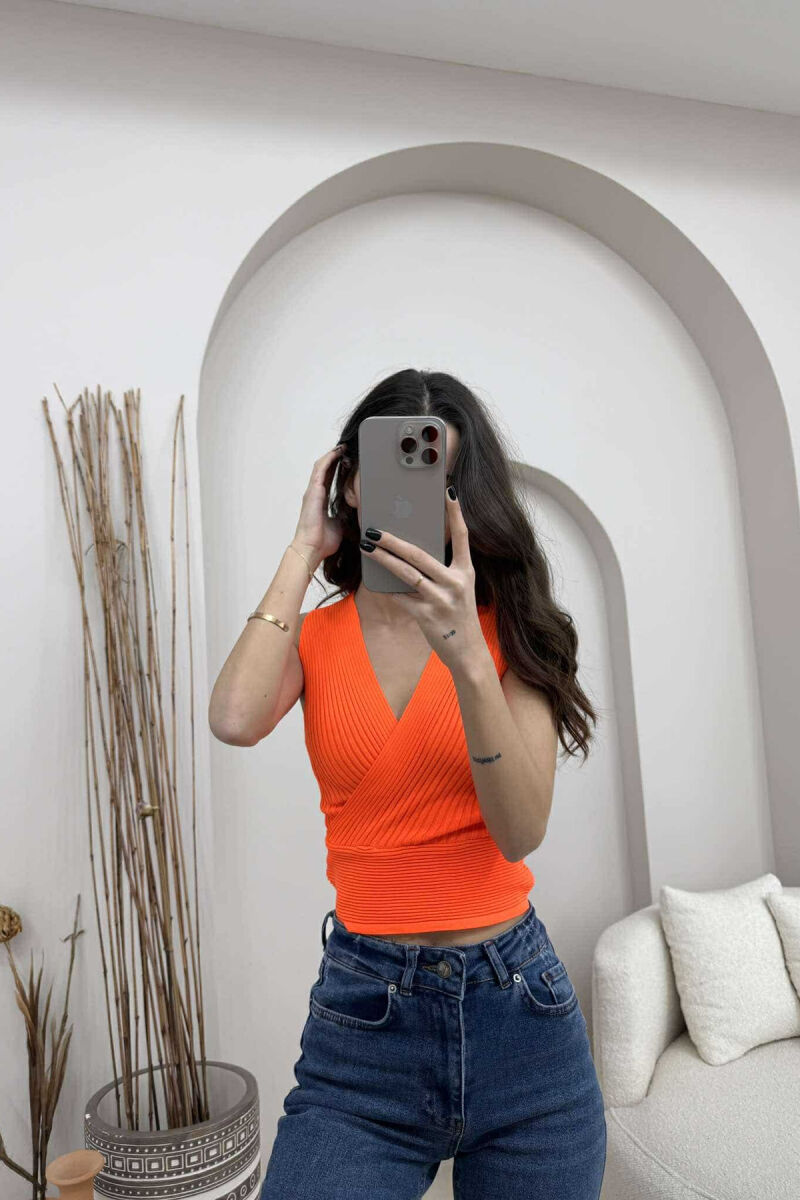 ONE COLOR ELASTIC WOMEN TANK TOP ORANGE/PORTOKALLI - 4