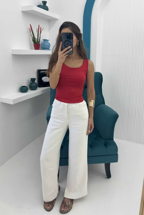 ONE COLOR ELASTIC WOMEN TANK TOP RED/E KUQE - KLAUDIO FASHION