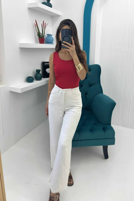 ONE COLOR ELASTIC WOMEN TANK TOP RED/E KUQE - 2