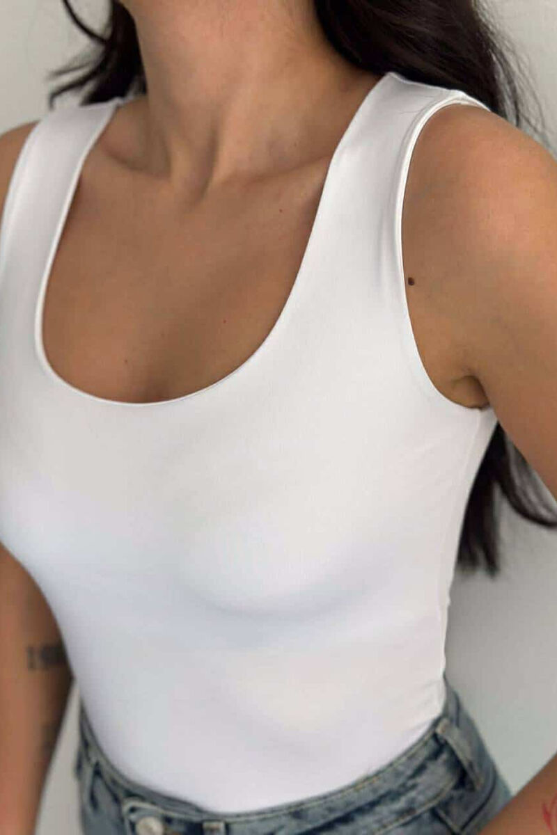 ONE COLOR ELASTIC WOMEN TANK TOP WHITE-E BARDHE - 2