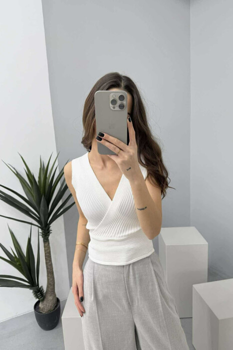 ONE COLOR ELASTIC WOMEN TANK TOP WHITE-E BARDHE 