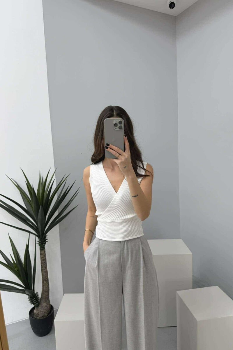 ONE COLOR ELASTIC WOMEN TANK TOP WHITE-E BARDHE - 2