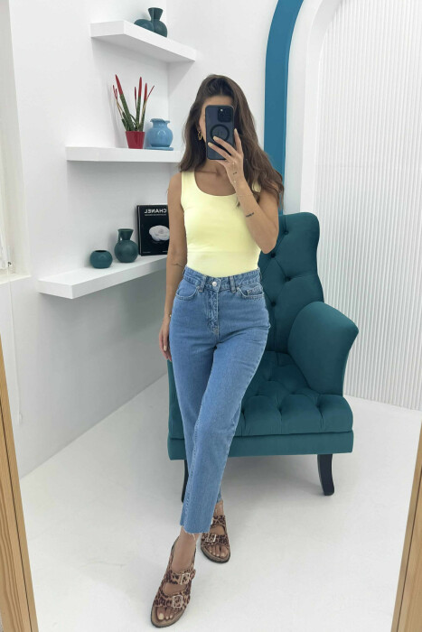 ONE COLOR ELASTIC WOMEN TANK TOP YELLOW/E VERDHE - 1