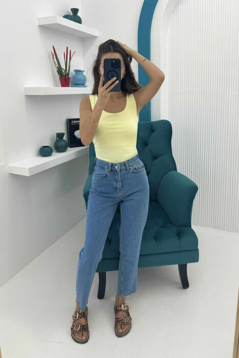 ONE COLOR ELASTIC WOMEN TANK TOP YELLOW/E VERDHE - 4