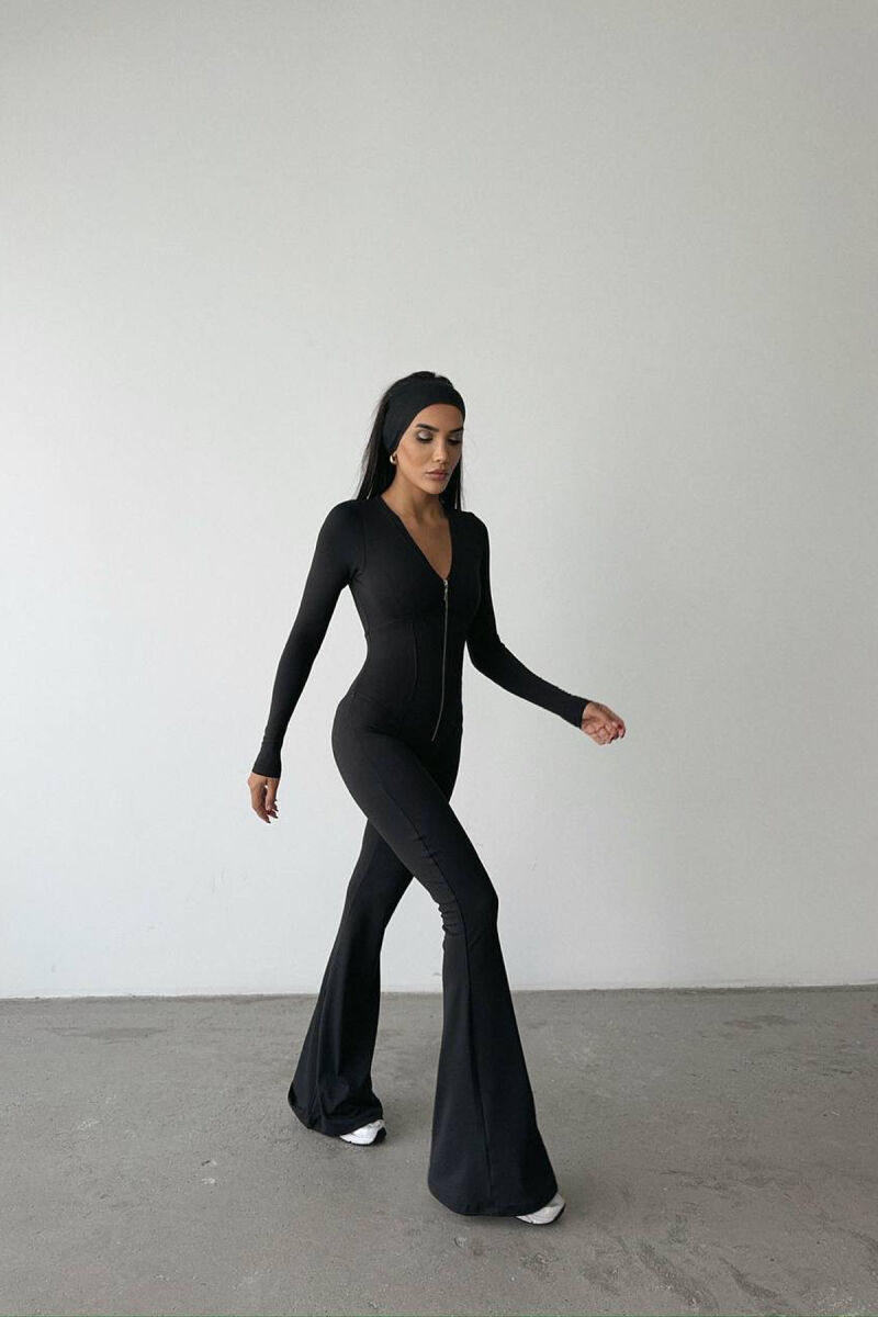 ONE COLOR ELASTIC ZIPPER WOMEN JUMPSUIT BLACK/ E ZEZE - 6