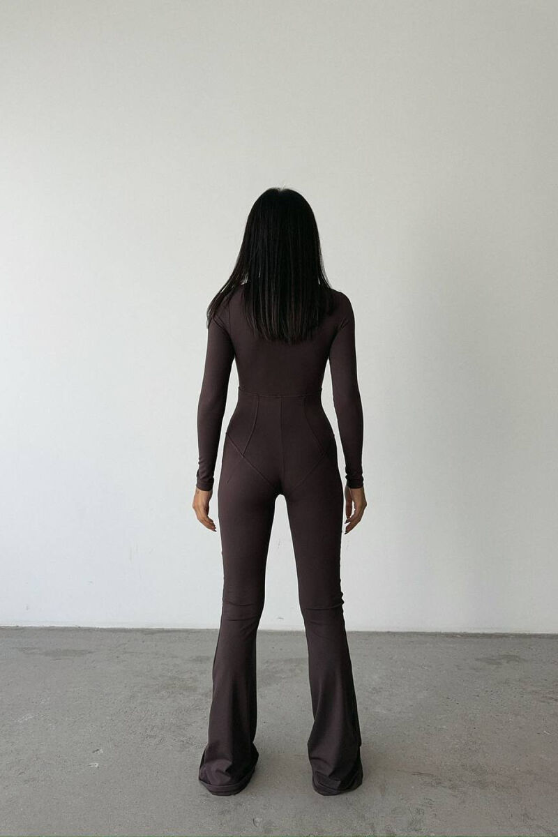 ONE COLOR ELASTIC ZIPPER WOMEN JUMPSUIT BROWN/KAFE - 2