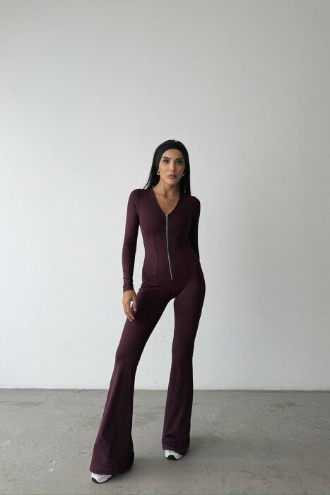 ONE COLOR ELASTIC ZIPPER WOMEN JUMPSUIT BURGUNDY/VISHNJE 