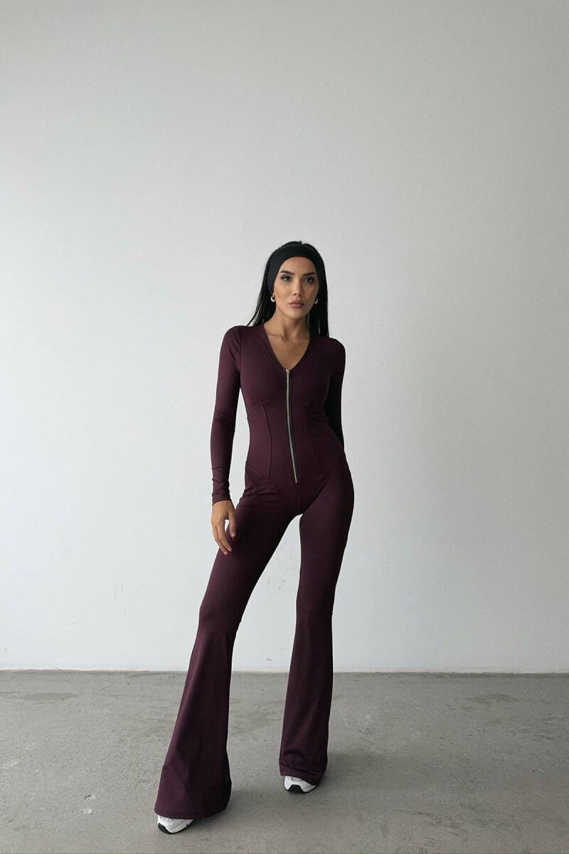 ONE COLOR ELASTIC ZIPPER WOMEN JUMPSUIT BURGUNDY/VISHNJE - 1
