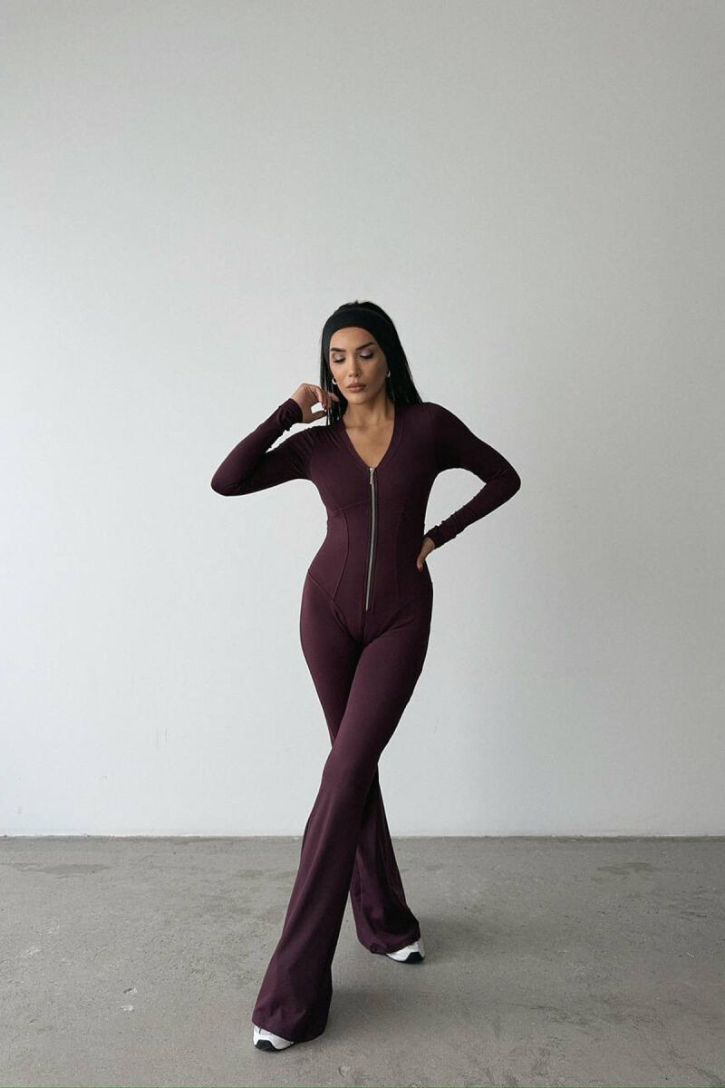 ONE COLOR ELASTIC ZIPPER WOMEN JUMPSUIT BURGUNDY/VISHNJE - 3