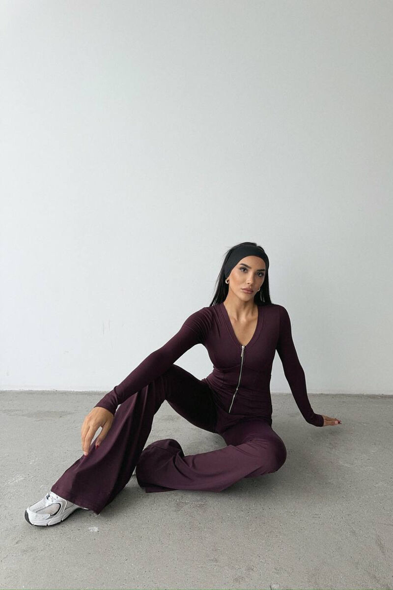 ONE COLOR ELASTIC ZIPPER WOMEN JUMPSUIT BURGUNDY/VISHNJE - 4
