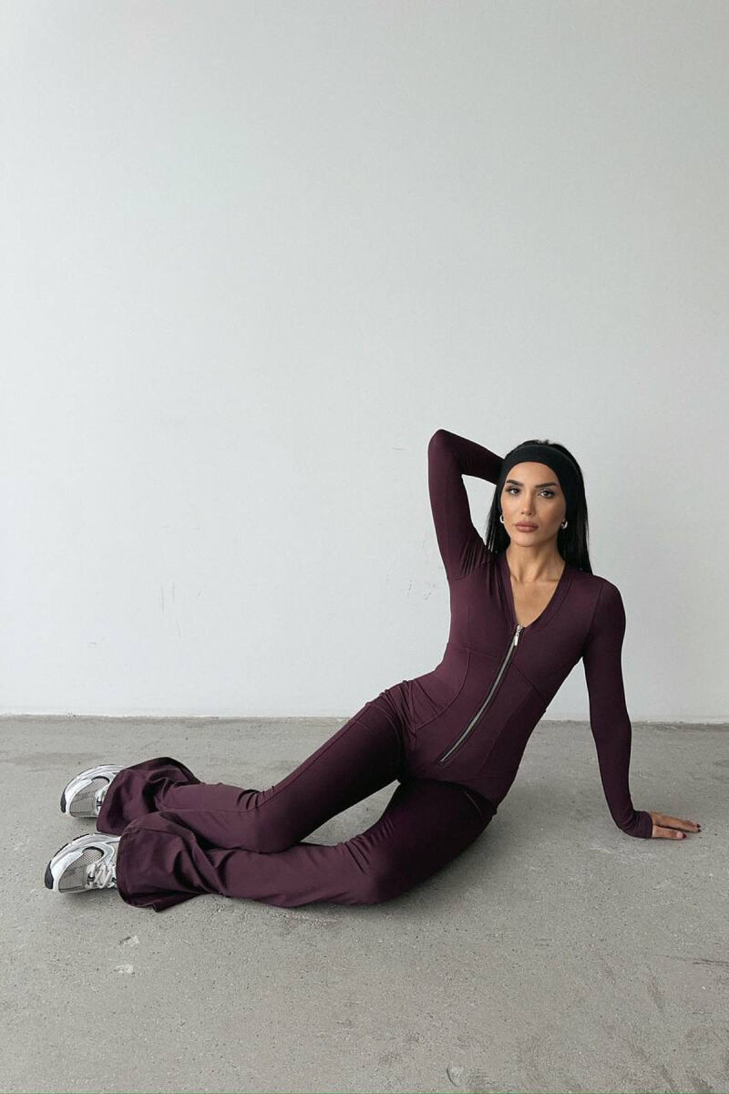 ONE COLOR ELASTIC ZIPPER WOMEN JUMPSUIT BURGUNDY/VISHNJE - 5