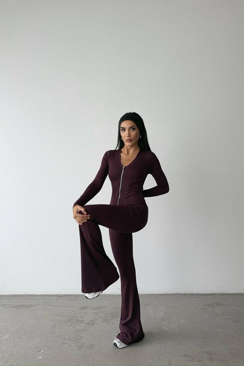 ONE COLOR ELASTIC ZIPPER WOMEN JUMPSUIT BURGUNDY/VISHNJE - 6