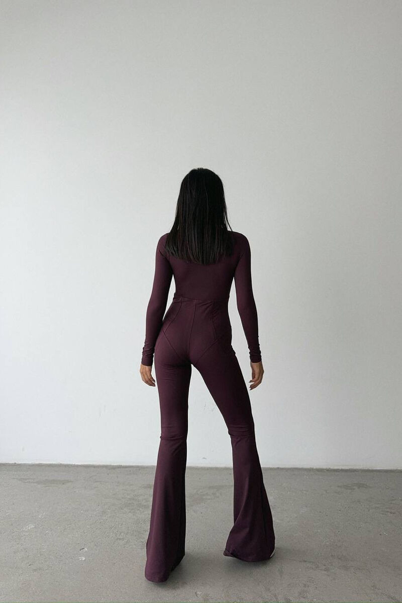 ONE COLOR ELASTIC ZIPPER WOMEN JUMPSUIT BURGUNDY/VISHNJE - 7