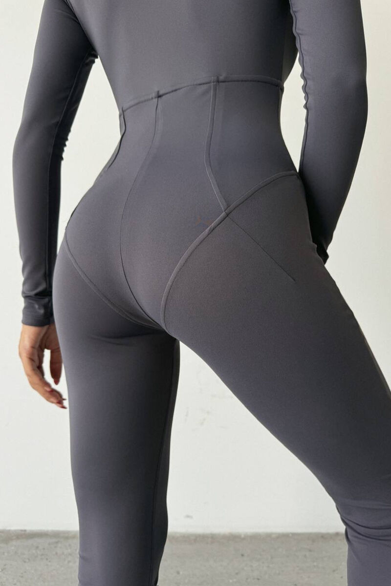 ONE COLOR ELASTIC ZIPPER WOMEN JUMPSUIT DARK GREY/GEE - 3