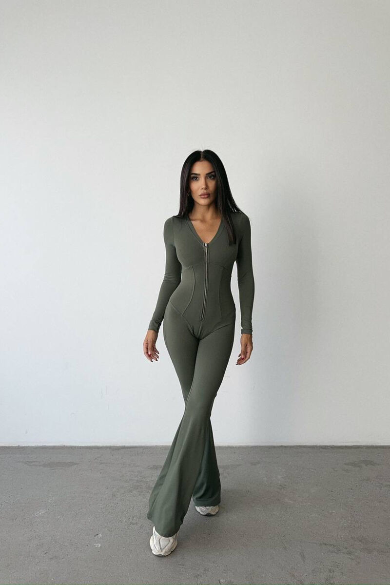 ONE COLOR ELASTIC ZIPPER WOMEN JUMPSUIT GREEN/JESHILE - 2