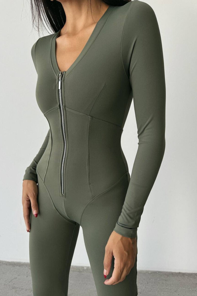 ONE COLOR ELASTIC ZIPPER WOMEN JUMPSUIT GREEN/JESHILE - 4