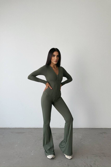 ONE COLOR ELASTIC ZIPPER WOMEN JUMPSUIT GREEN/JESHILE - 5