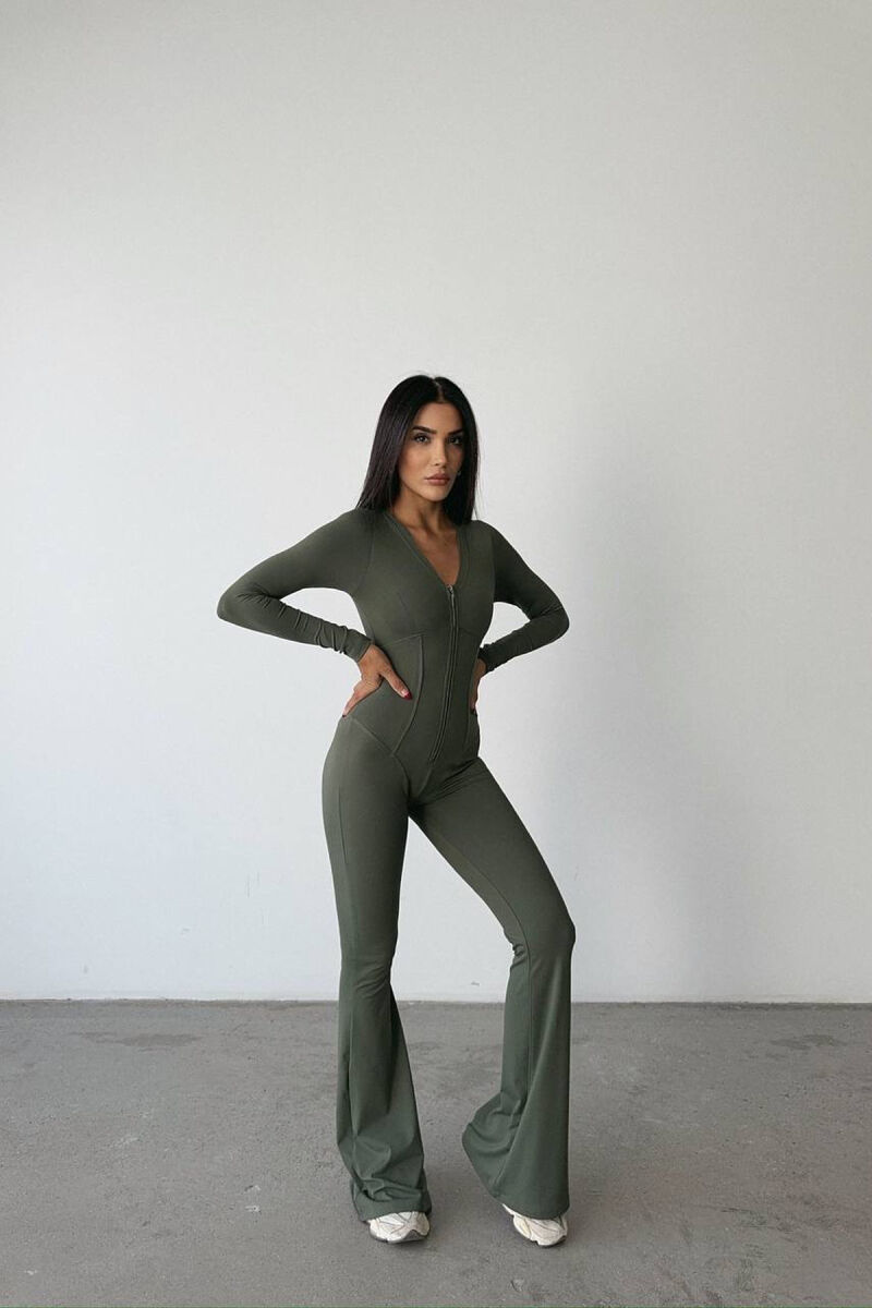ONE COLOR ELASTIC ZIPPER WOMEN JUMPSUIT GREEN/JESHILE - 5