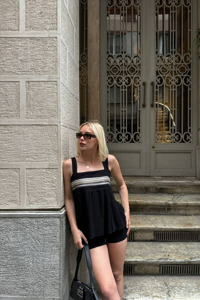 ONE COLOR EMBROIDERED WOMEN TANK TOP BLACK/ E ZEZE - 3