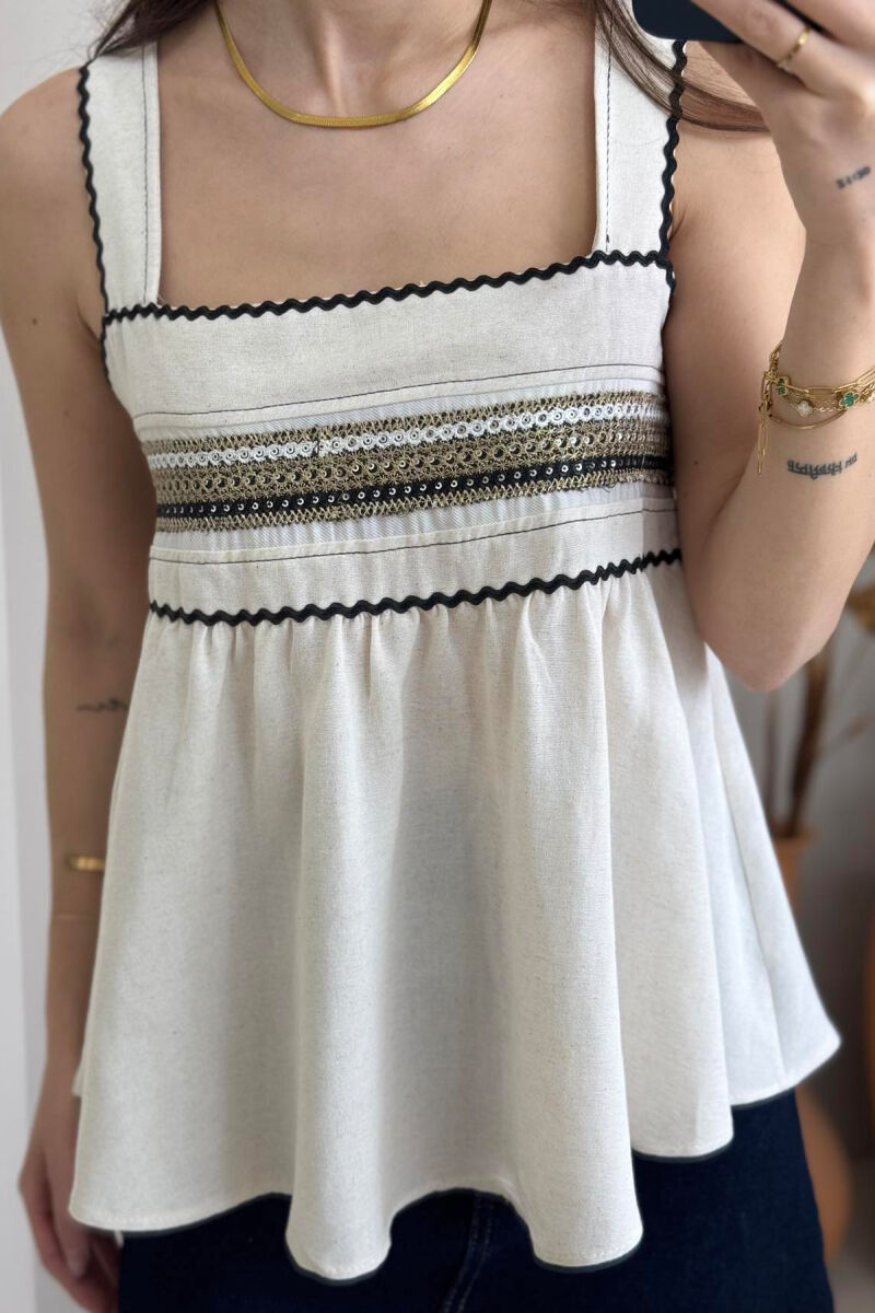 ONE COLOR EMBROIDERED WOMEN TANK TOP CREAM/KREM - 2