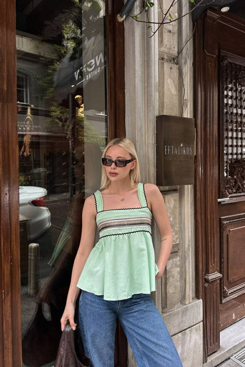 ONE COLOR EMBROIDERED WOMEN TANK TOP MINT/MENTE - 1