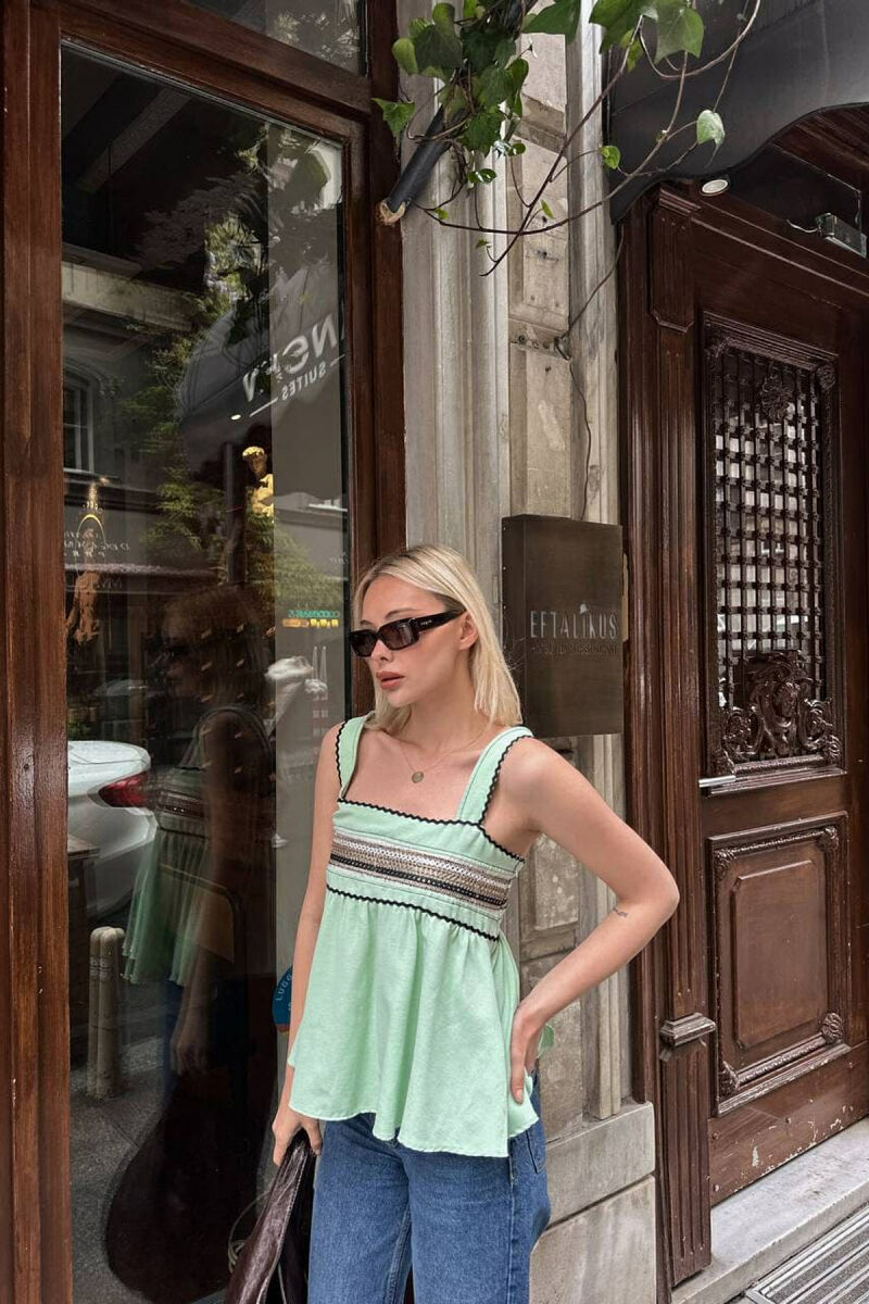 ONE COLOR EMBROIDERED WOMEN TANK TOP MINT/MENTE - 2