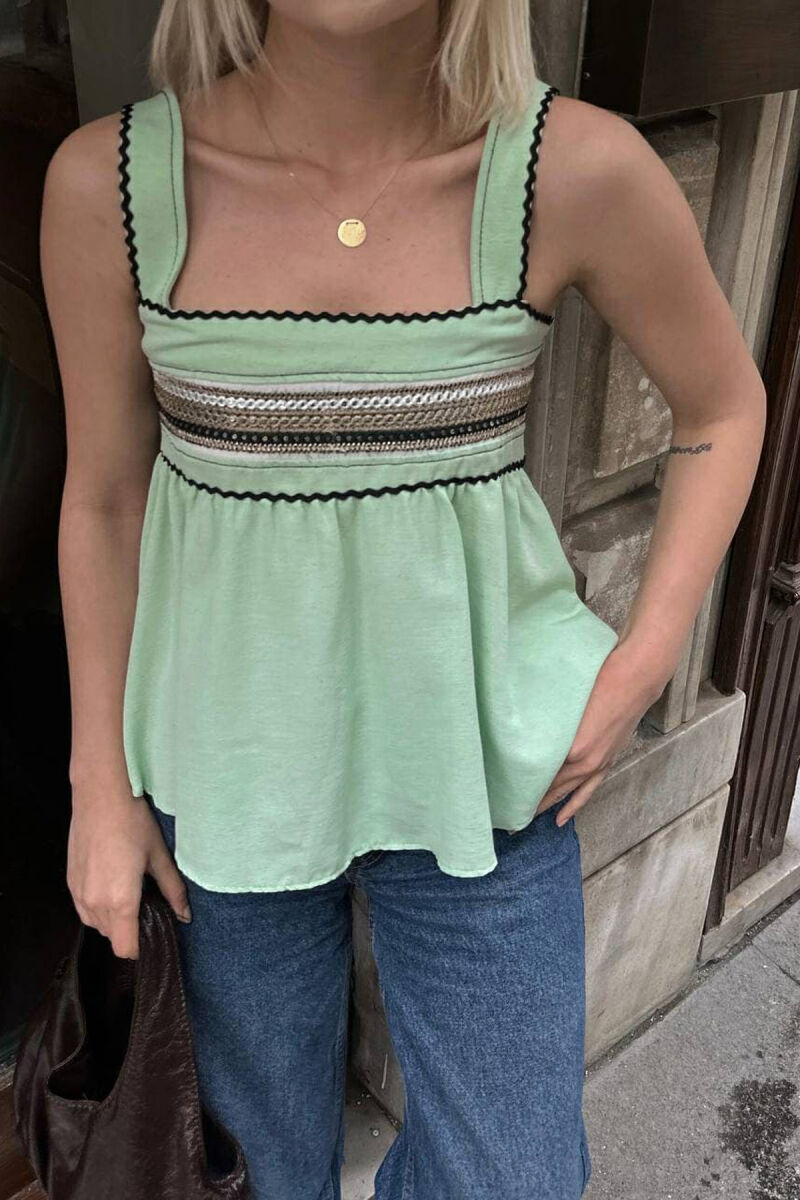 ONE COLOR EMBROIDERED WOMEN TANK TOP MINT/MENTE - 3