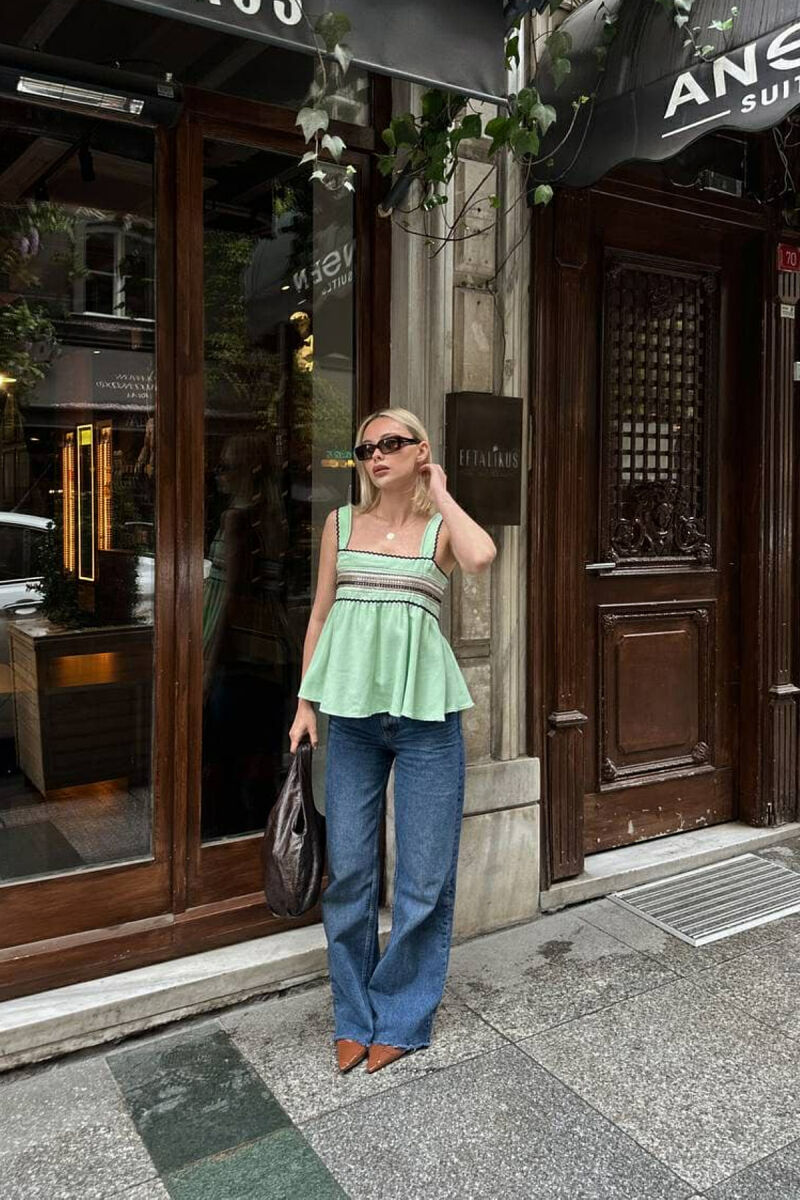 ONE COLOR EMBROIDERED WOMEN TANK TOP MINT/MENTE - 4