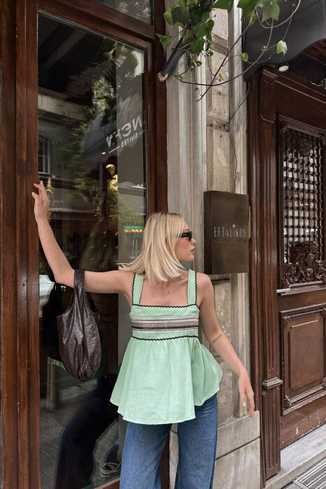 ONE COLOR EMBROIDERED WOMEN TANK TOP MINT/MENTE - 5