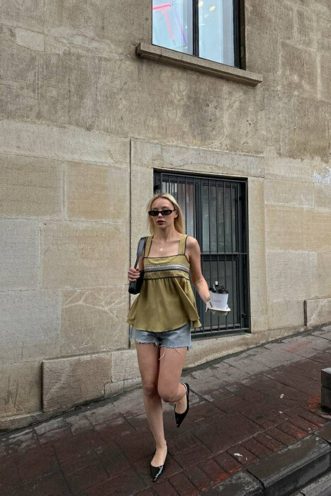 ONE COLOR EMBROIDERED WOMEN TANK TOP OLIVE/ULLI - 6