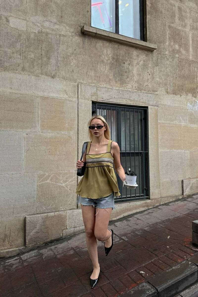 ONE COLOR EMBROIDERED WOMEN TANK TOP OLIVE/ULLI - 6