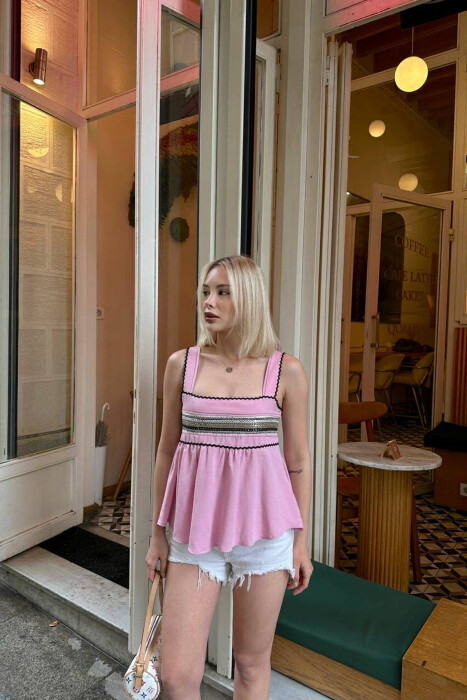 ONE COLOR EMBROIDERED WOMEN TANK TOP PINK/ROZE 