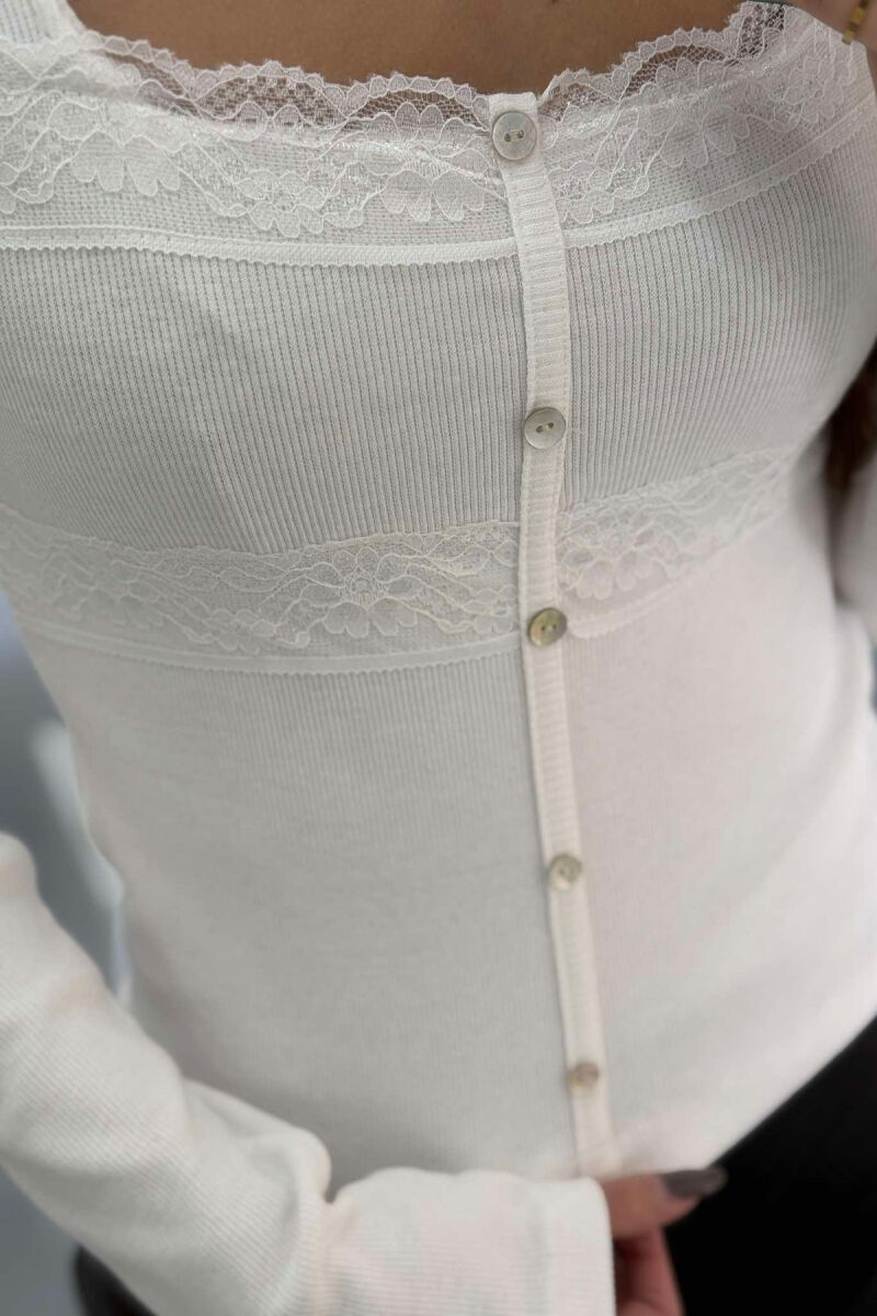 ONE COLOR FAKE BUTTONS SQUARE NECK WOMEN SWEATSHIRT WHITE-E BARDHE - 4