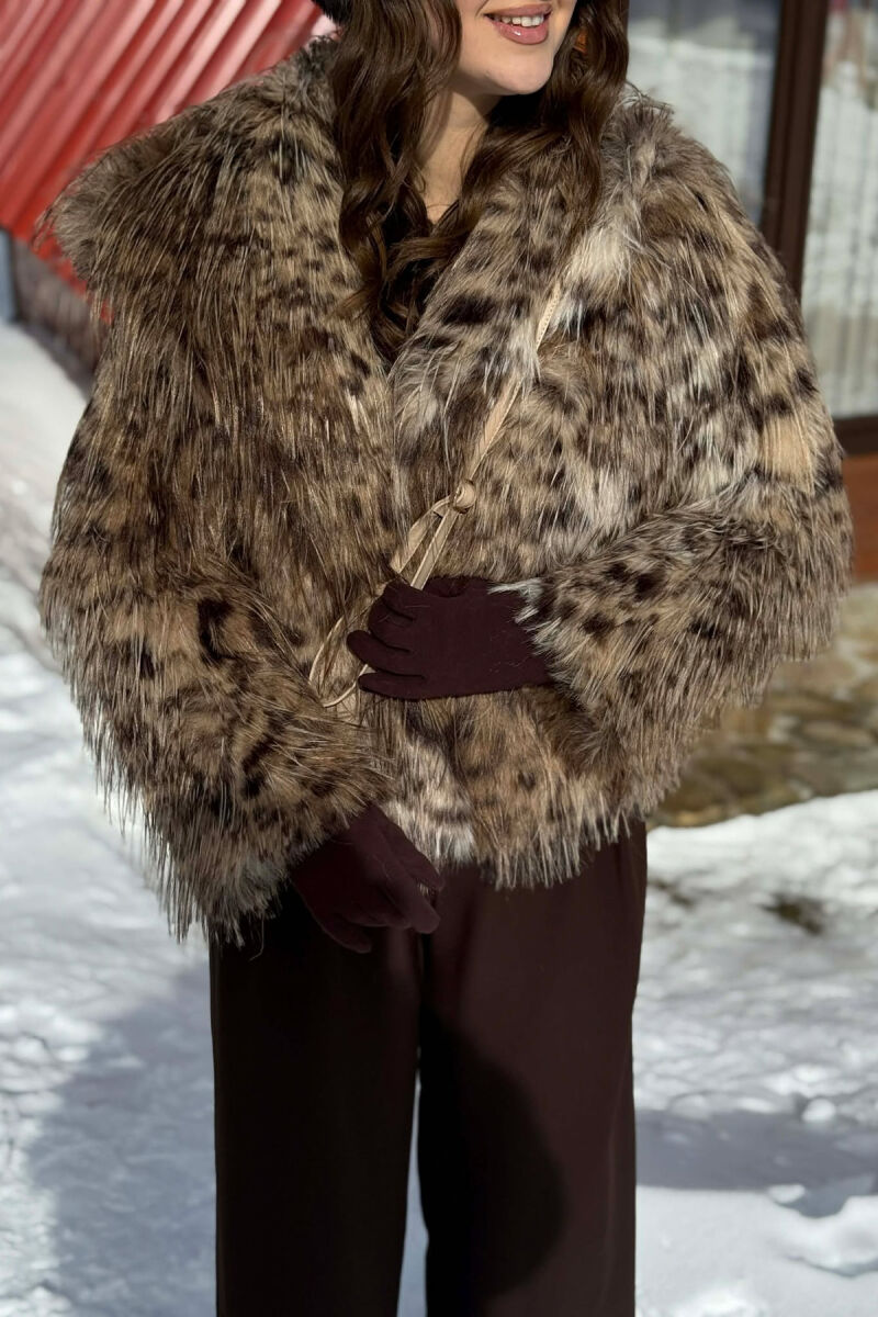 ONE COLOR FAUX FOUR WOMAN COAT BROWN/KAFE - 2