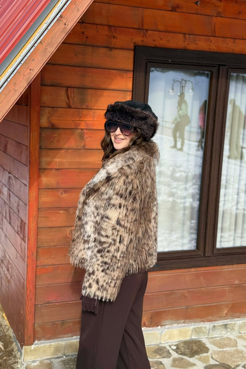 ONE COLOR FAUX FOUR WOMAN COAT BROWN/KAFE - 5