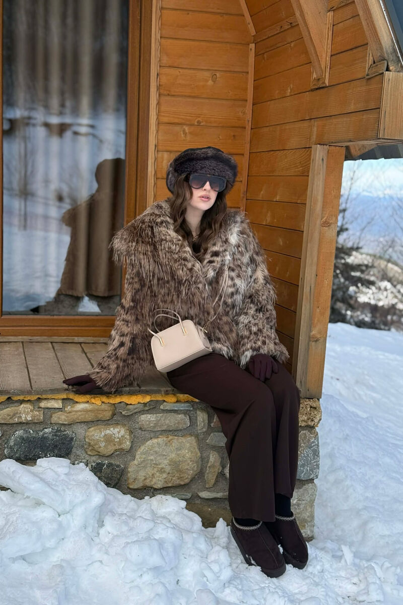 ONE COLOR FAUX FOUR WOMAN COAT BROWN/KAFE - 6